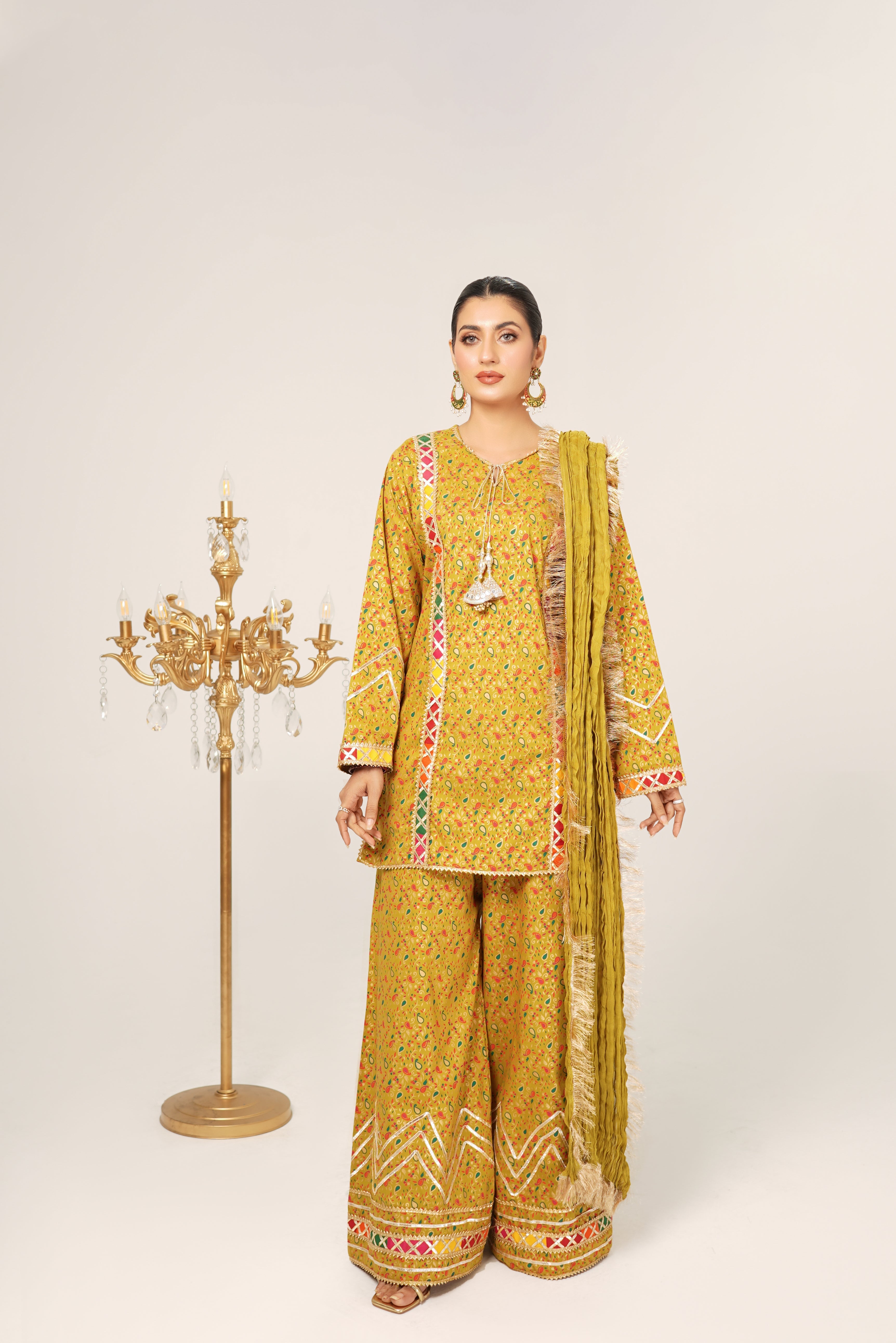 Block Print  Flapper Suit Stitched (3PC)