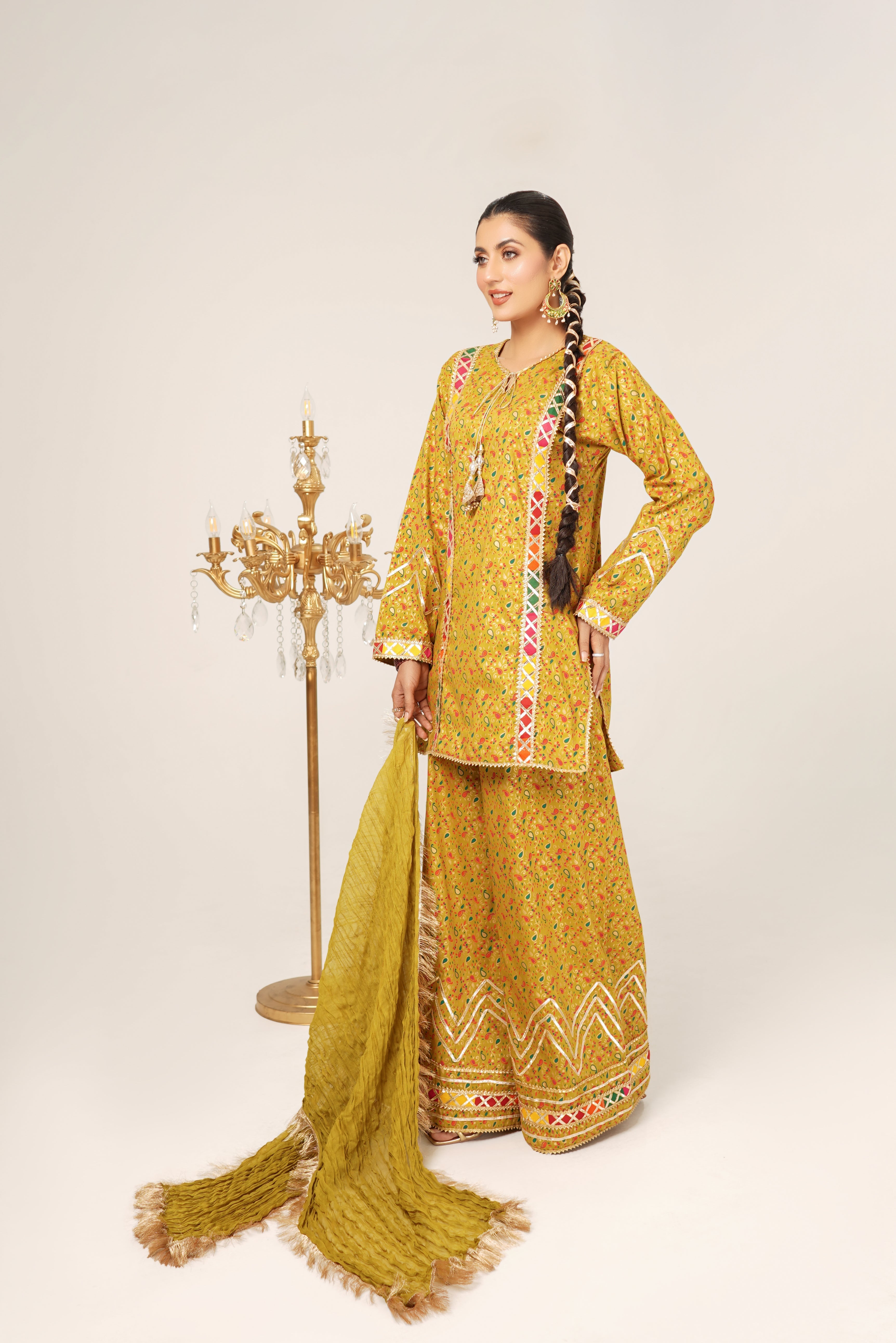 Block Print  Flapper Suit Stitched (3PC)