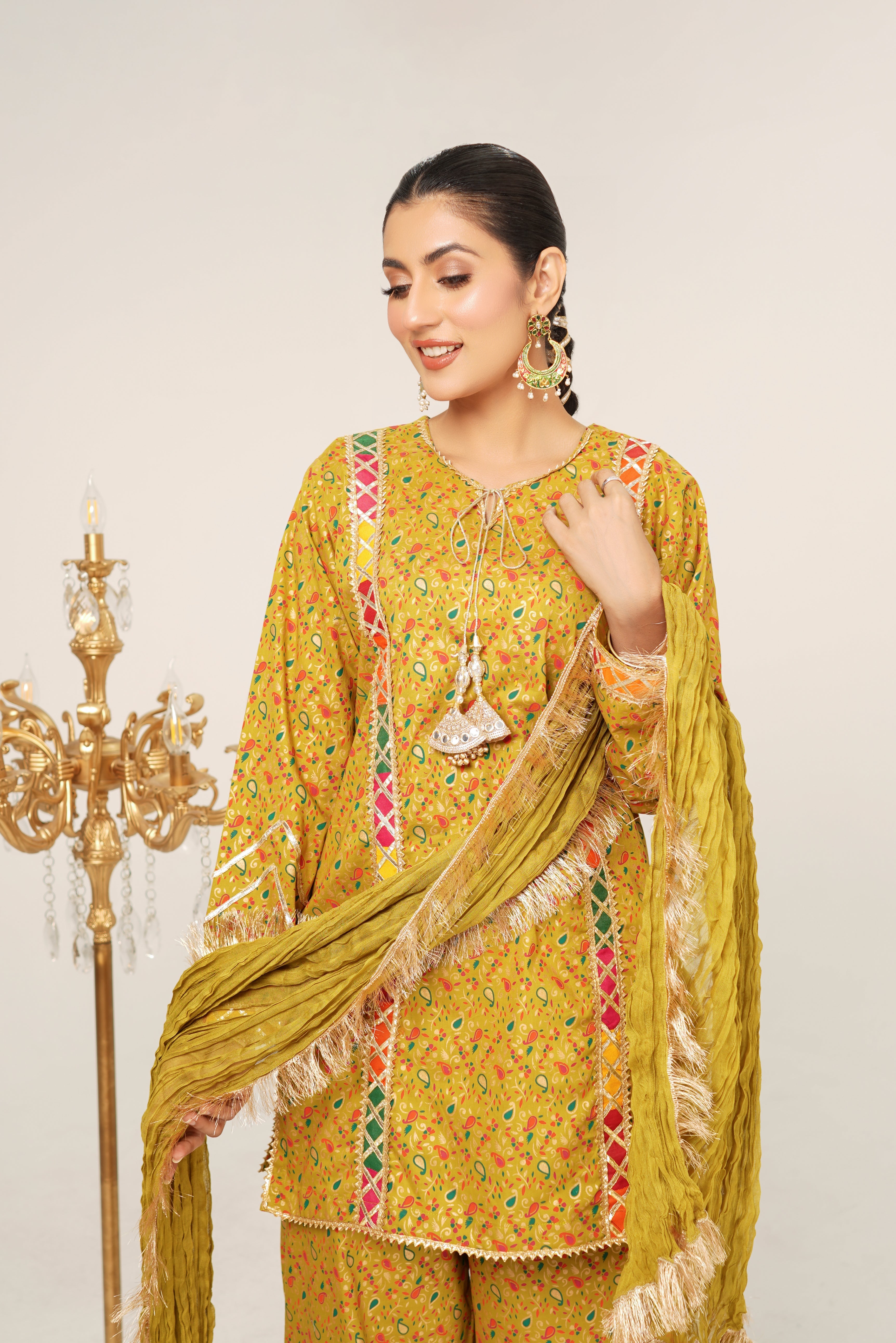 Block Print  Flapper Suit Stitched (3PC)