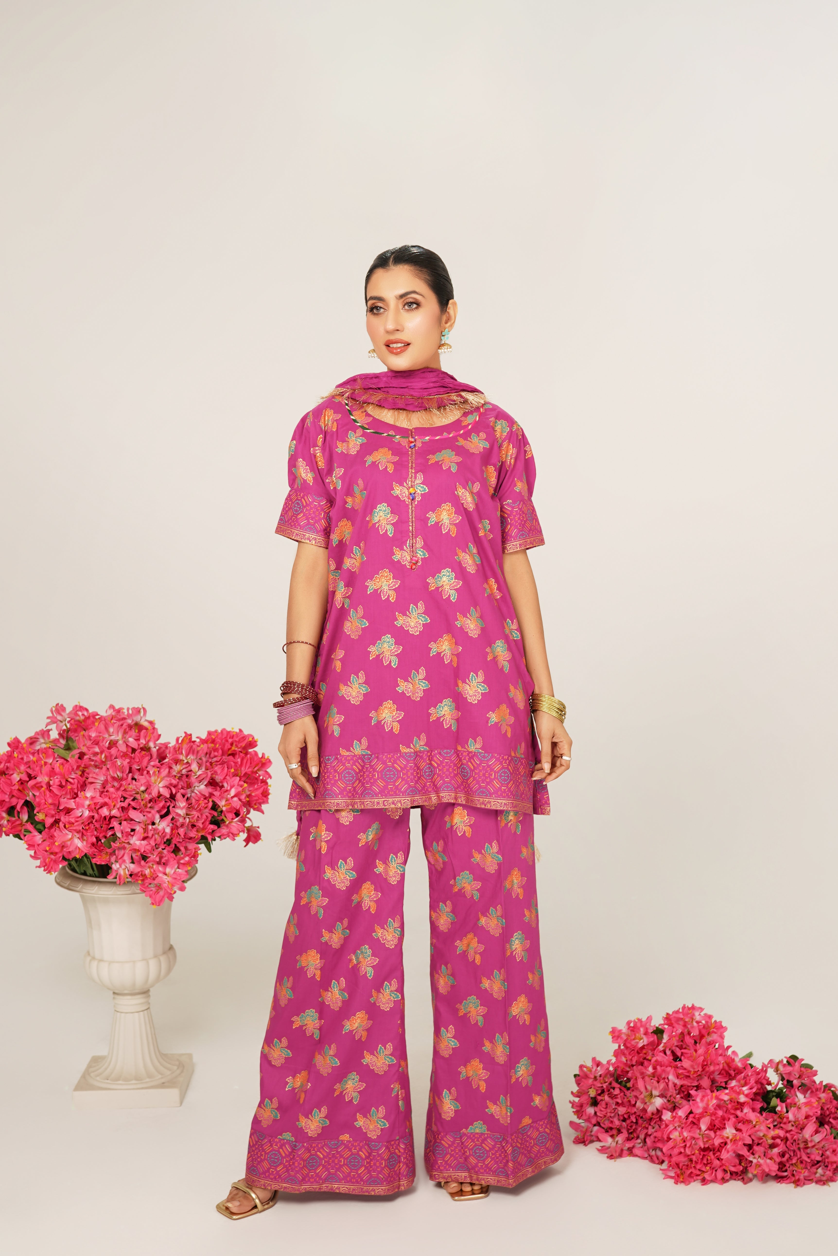 Block Print Boot Cut Trouser Suit Stitched (3PC)