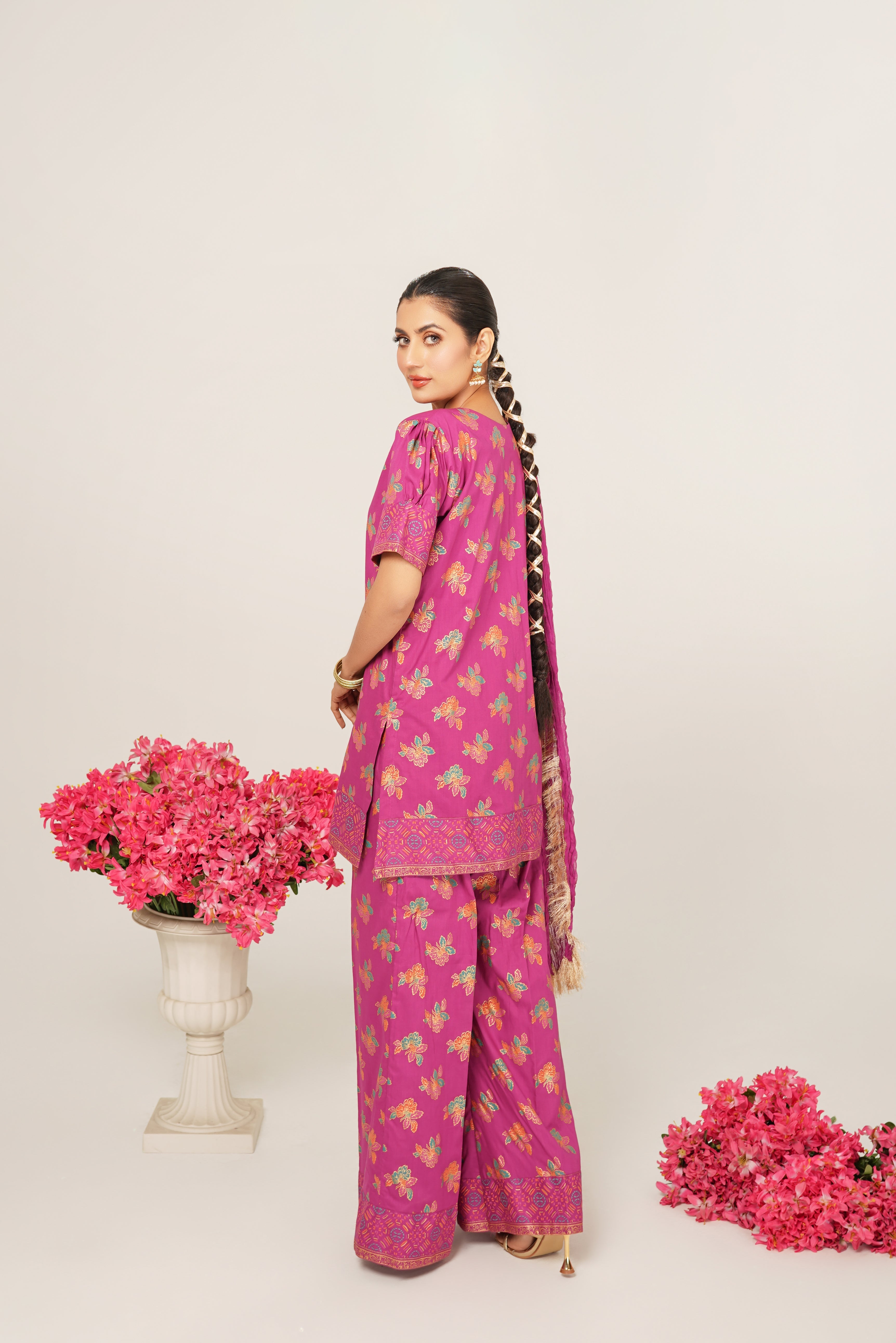 Block Print Boot Cut Trouser Suit Stitched (3PC)